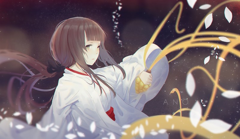 anime, anime girls, original characters, brunette, long hair, Japanese clothes, looking at viewer