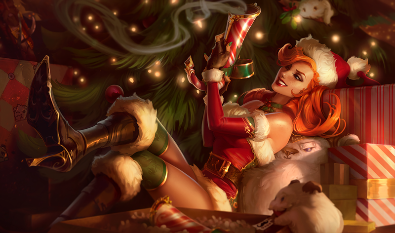 Miss Fortune (League of Legends), League of Legends, weapon, fantasy girl, Christmas, legs, redhead