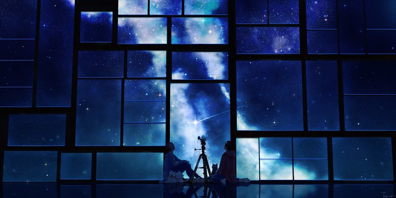 stars, night, couple, digital art, isolation