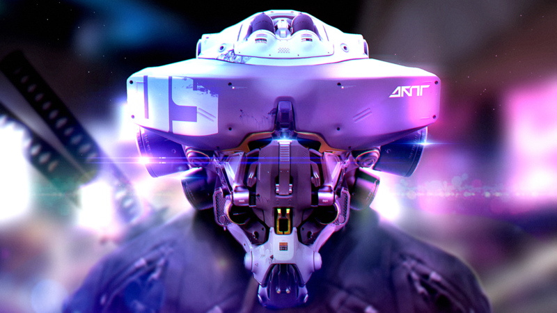digital art, robot, futuristic, purple