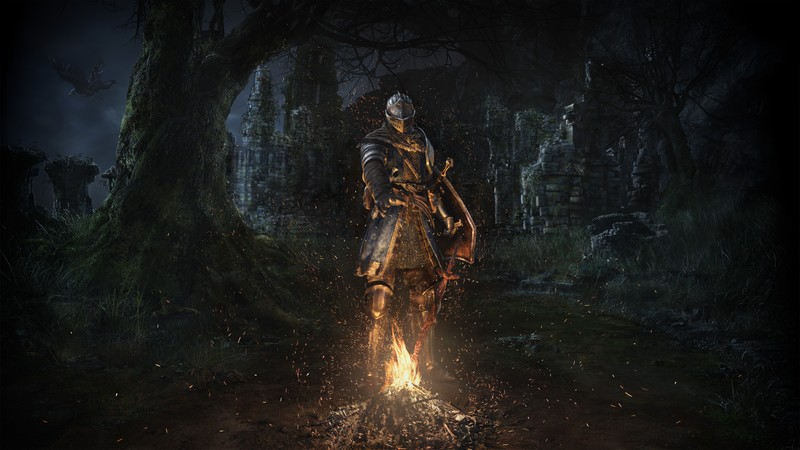 Dark Souls, video games, Dark Souls: Remastered, knight, fire, trees, night, castle, From Software, undead