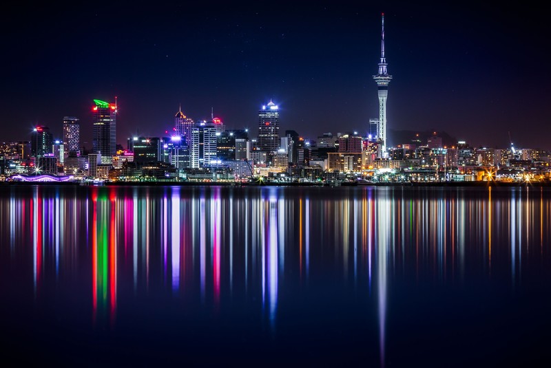reflection, night, Auckland, New Zealand