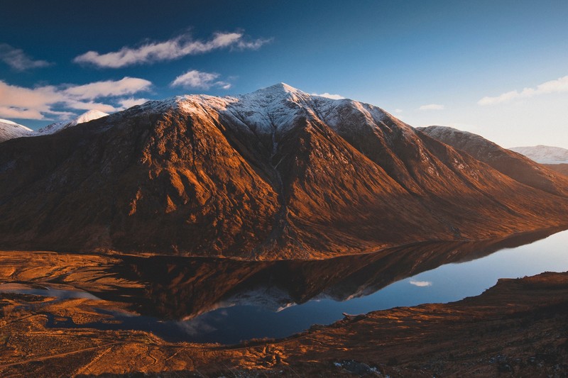 landscape, mountains, trees, snow, clouds, reflection, water, UK