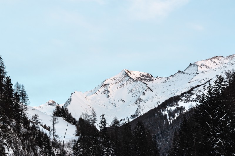 snow, sky, trees, clouds, mountains, landscape, snow tracks