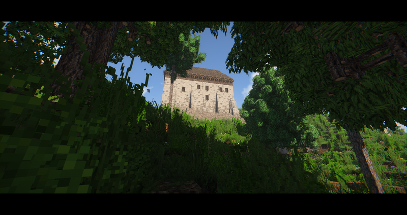 Minecraft, castle, forest, low-angle