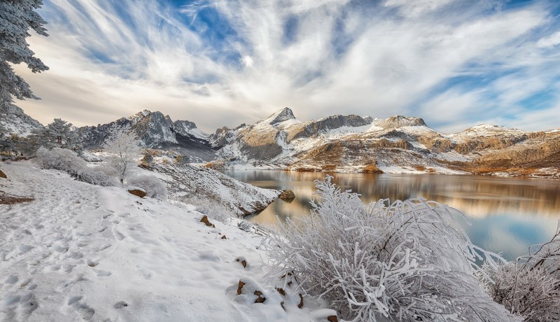 nature, winter, snow, sky, landscape, mountains, lake, white