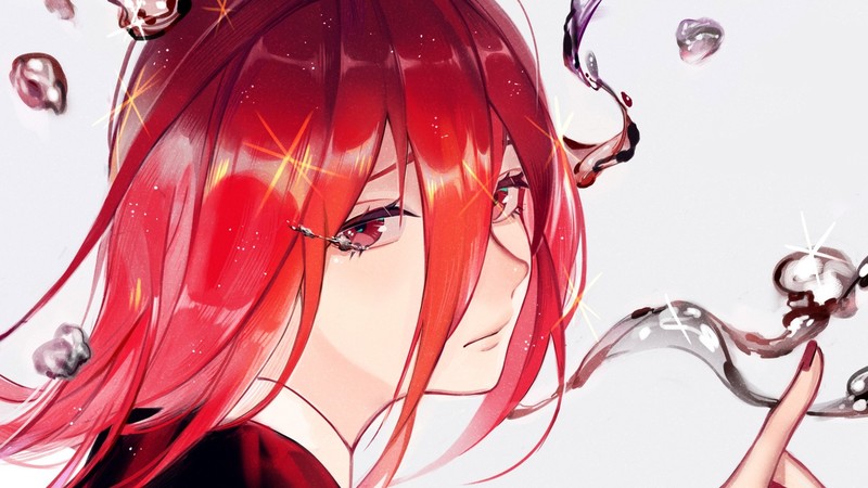 cinnabar, Houseki no Kuni, anime girls, redhead, anime, red eyes, painted nails, long hair, face