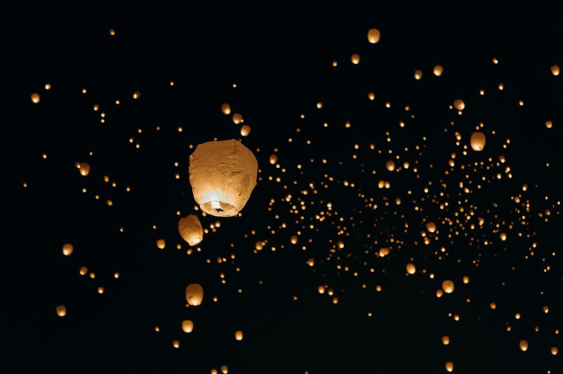 night, lamp, dark, dots
