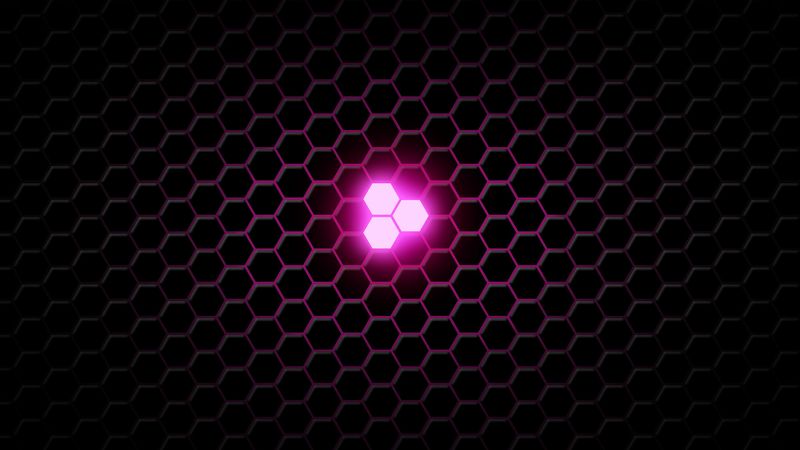hexagons, neon, glow, lilac, 4k