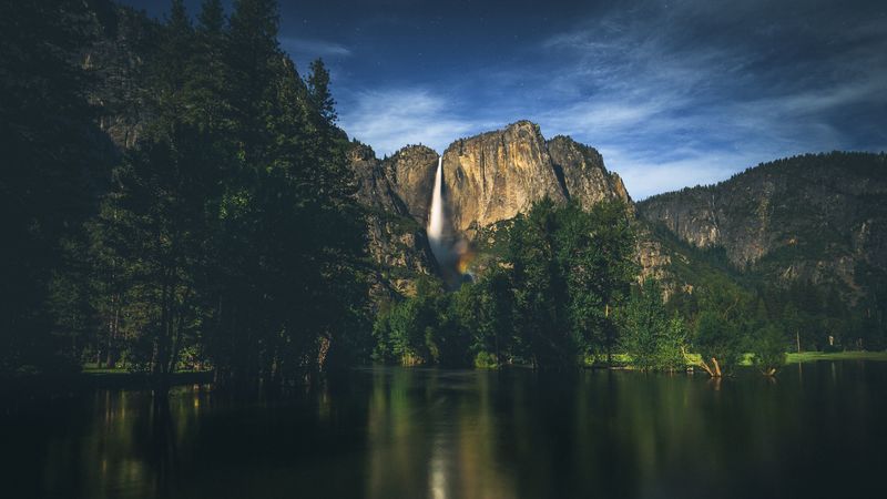 mountains, lake, landscape, evening, sky, 4k
