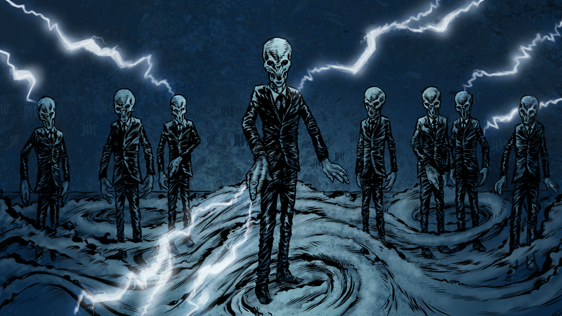 skull, digital art, aliens, fantasy art, lightning, suits, TV, Doctor Who, tv series, silence, The Silence