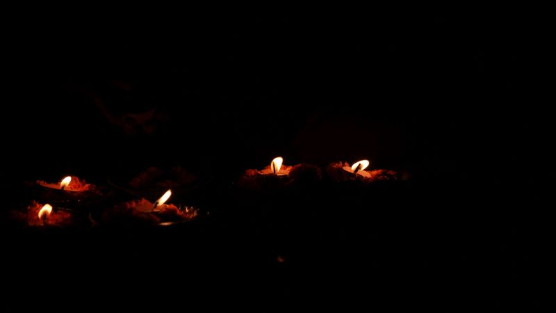 candles, fire, flame, black, 4k