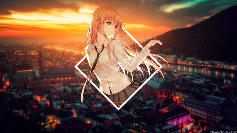 anime, anime girls, picture-in-picture, city