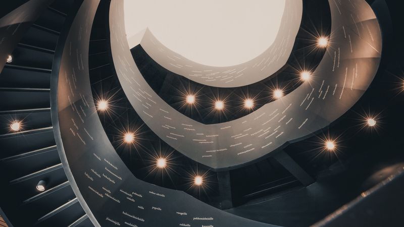 building, architecture, spiral, lamps, light, 4k