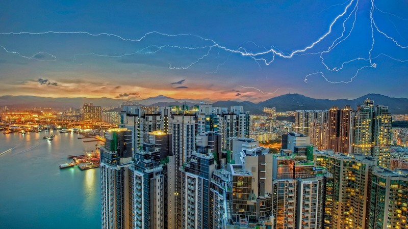 cityscape, lightning, HDR, building, city, lights