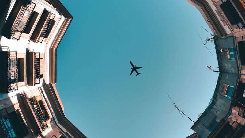 building, sky, plane, architecture, facades, 4k