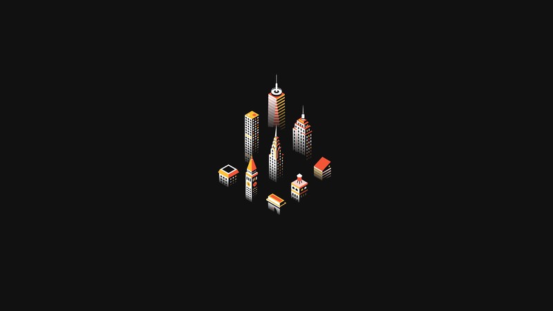 illustration, isometric, black background, Architecture models, building, skyscraper, minimalism