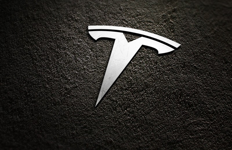 Tesla Motors, logo, dark, texture