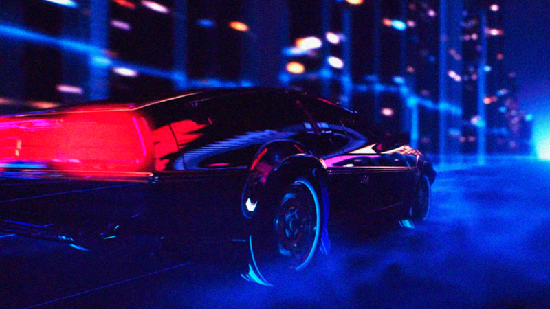 Retro style, Retrowave, car, building, noisy