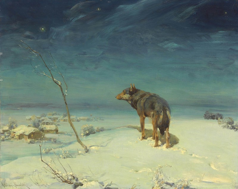 Alfred Kowalski-Wierusz, classic art, wolf, artwork, Polish