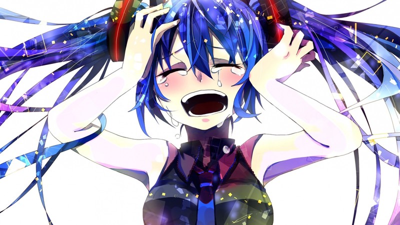 anime girls, white background, Hatsune Miku, Vocaloid, crying