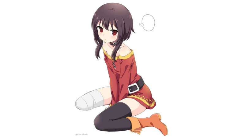 Kono Subarashii Sekai ni Shukufuku wo!, Megumin, white background, red eyes, dark hair, anime, anime girls, women, red dress, white skin, brunette