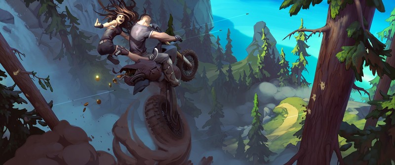 women, drawing, motocross, trees, forest