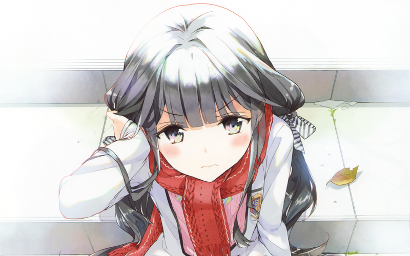 anime, anime girls, Masamune-kun no Revenge, Adagaki Aki, brunette, long hair, white background, sitting, school uniform, fall
