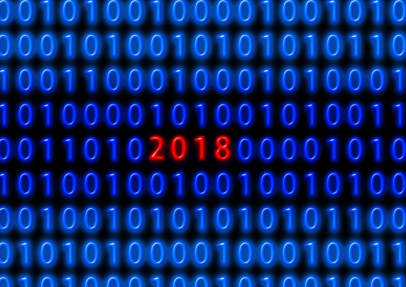 binary, 2018 (Year), code, numbers, black background, red, blue, New Year, glowing