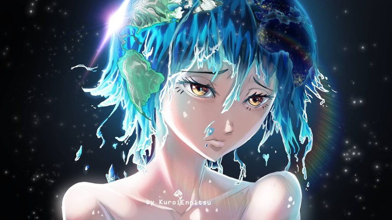 Earth-chan, anime girls, anime, blue eyes, yellow eyes