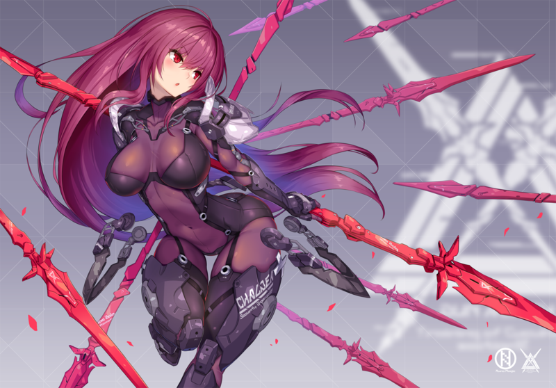 Fate/Grand Order, Scathach (Fate/Grand Order), armor, weapon, bodysuit, spear, Fate Series
