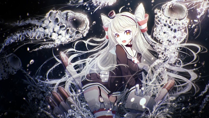 long hair, anime girls, Amatsukaze (Kancolle), Kantai Collection, gray hair