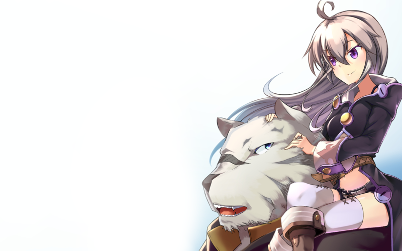 anime, anime girls, Zero kara Hajimeru Mahou no Sho, Zero (Zero kara Hajimeru Mahou no Sho), long hair, white hair, Youhei (Zero kara Hajimeru Mahou no Sho), white background, purple eyes, smiling