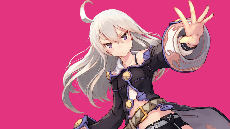 anime, anime girls, Zero kara Hajimeru Mahou no Sho, Zero (Zero kara Hajimeru Mahou no Sho), long hair, white hair, simple background, purple eyes, smiling