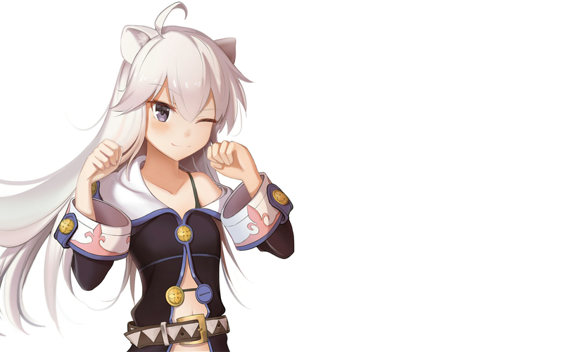 anime, anime girls, Zero kara Hajimeru Mahou no Sho, Zero (Zero kara Hajimeru Mahou no Sho), long hair, white hair, nekomimi, white background, purple eyes, smiling
