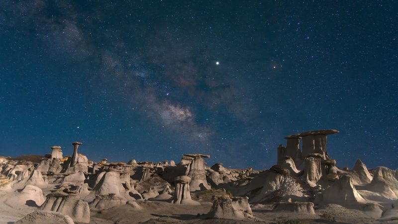 desert, rocks, landscape, starry sky, night, 4k