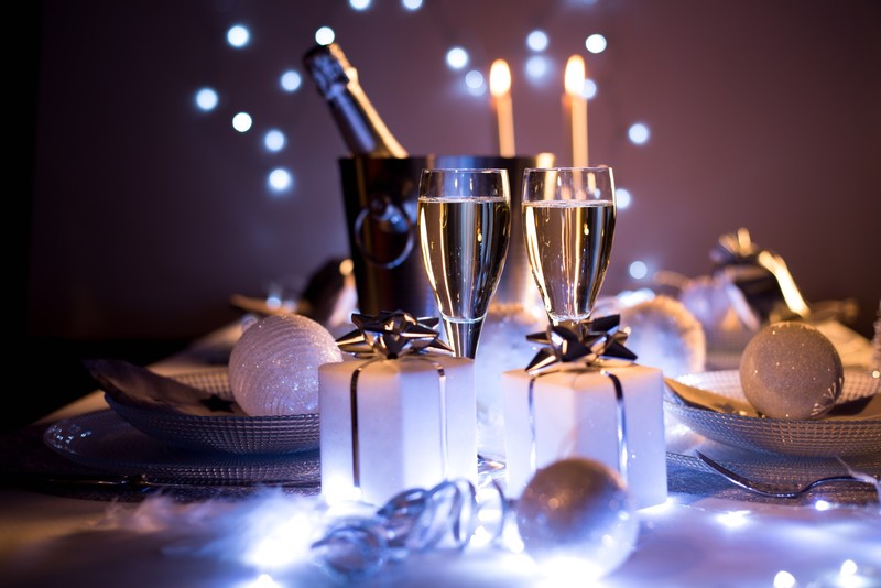 holiday, champagne, food, presents, Christmas