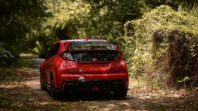 honda fk2 type r, honda, car, sportscar, red, rear view, 4k