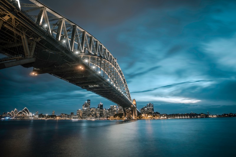 city, water, city lights, clouds, bridge, Sydney, Sydney Harbour, Sydney Harbour Bridge