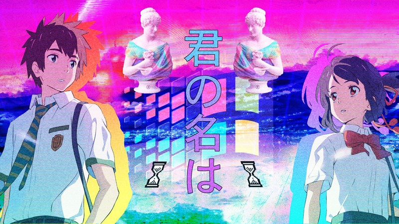 vaporwave, anime girls, Your Name, Kimi no Na Wa, Tachibana Taki, Miyamizu Mitsuha