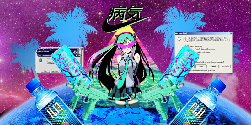 vaporwave, anime girls, Hatsune Miku, windows98