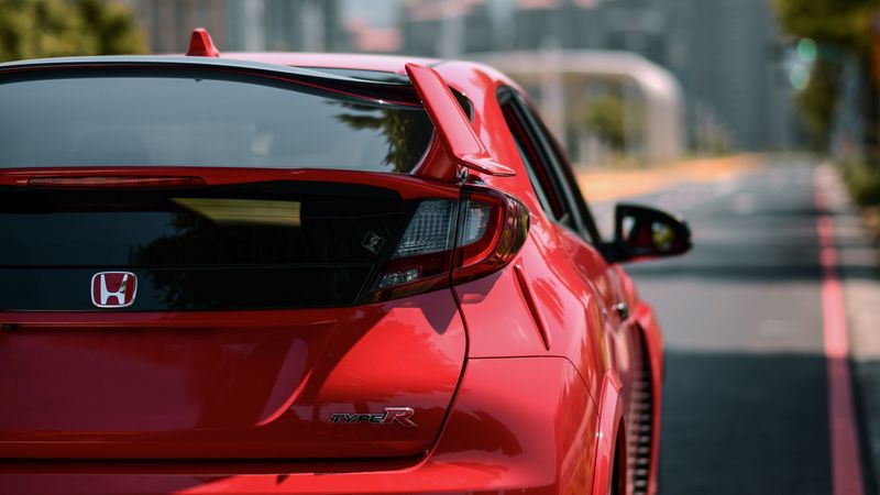 honda fk2 type r, honda, car, sports car, red, rear view, 4k