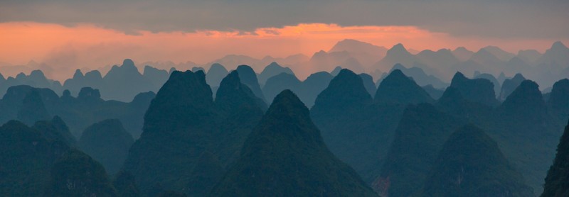 Guilin, China, mountains, sunrise, clouds, nature, landscape