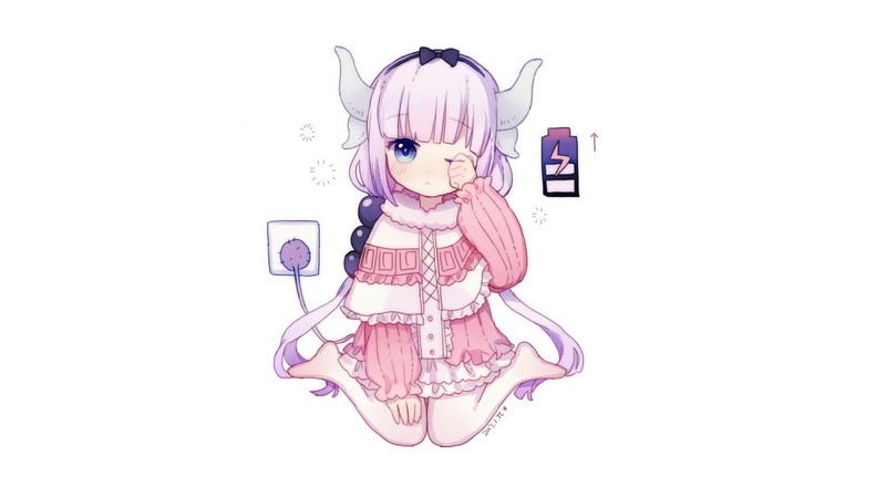 anime, anime girls, Kobayashi-san Chi no Maid Dragon, white background, Kanna Kamui (Kobayashi-san Chi no Maid Dragon), loli, simple background, white hair