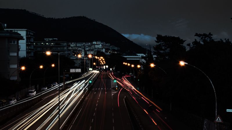 highway, city, night, long exposure, lights, traffic, 4k