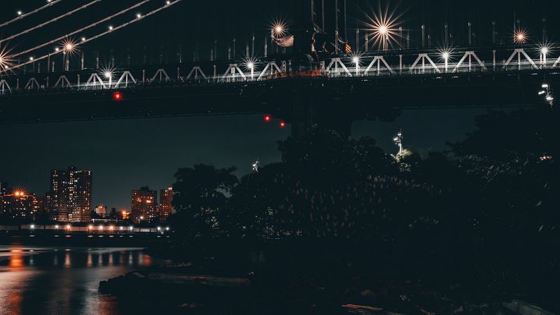 bridge, night city, city lights, architecture, illumination, 4k