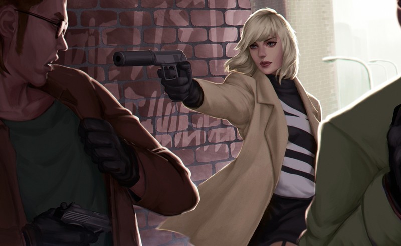 artwork, women, gun, girls with guns, Atomic Blonde (Movie), Charlize Theron