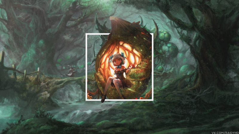 anime, anime girls, picture-in-picture, forest, magic