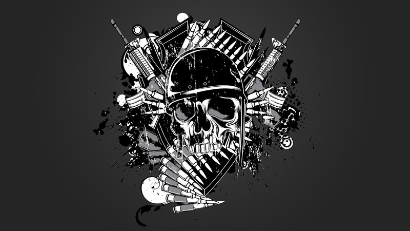 abstract, skull, digital art, gray background, gray, ammunition