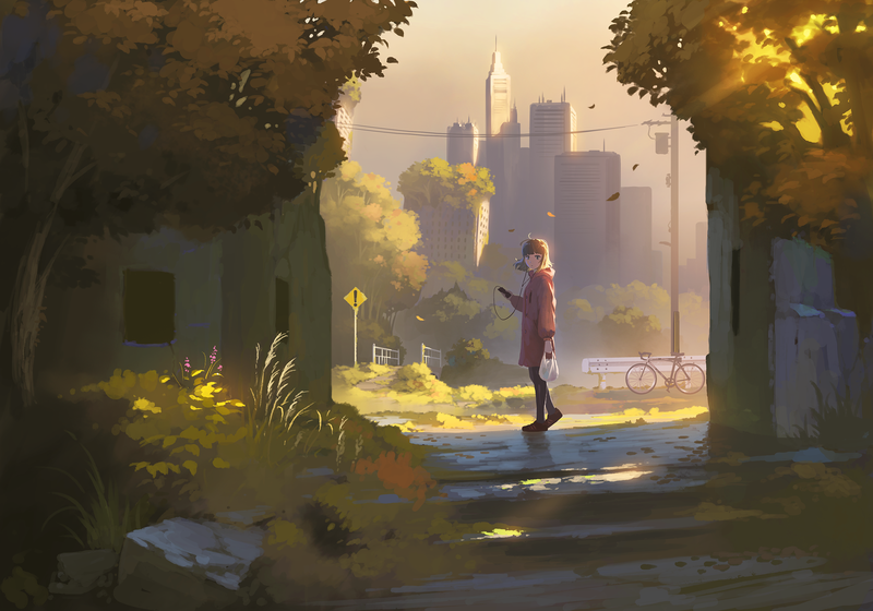 anime, artwork, fall